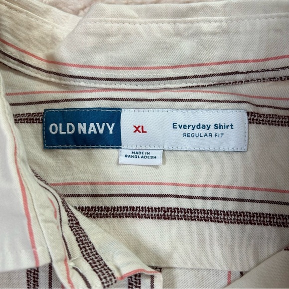 NWT Old Navy Cream Maroon Pink Striped Button Up Shirt Cotton Size XL Blokecore - Picture 3 of 9